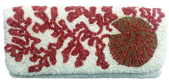Beaded Sea Print Fold Over Clutch