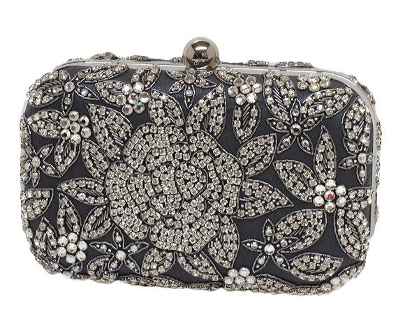 Floral Crystal Design Box Clutch