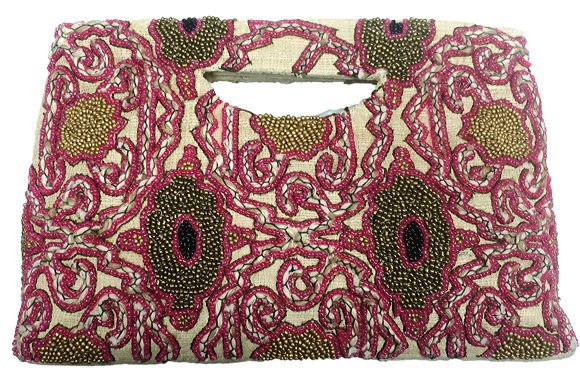 Burlap Tote Beaded Abstract
