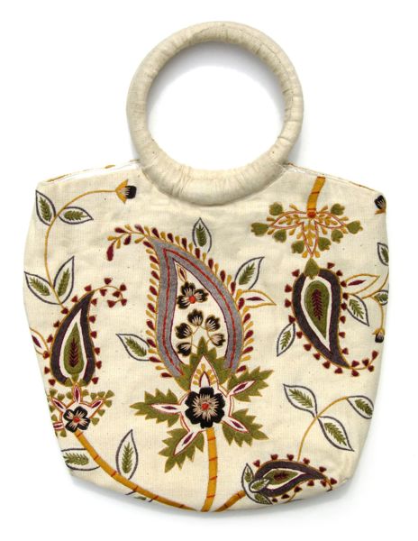 Canvas Paisley Embroidery Tote