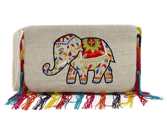 Jute Elephant Wristlet with Fringes
