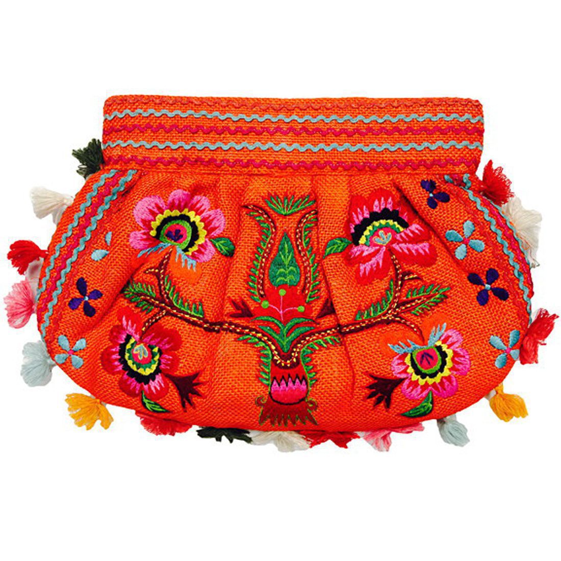 Jute Floral Tassel Clutch
