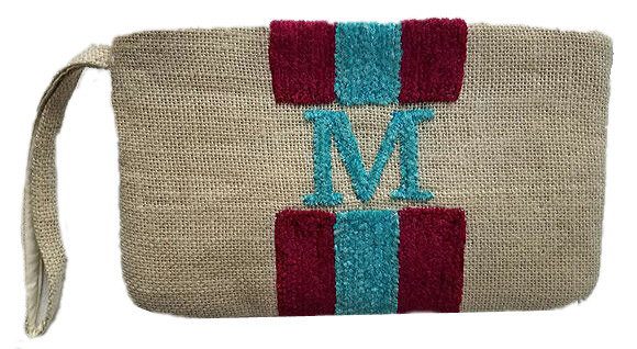 Jute Stripe with Initial Wristlet