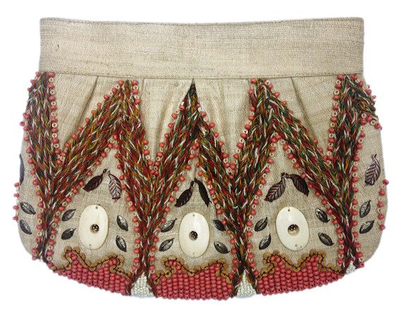 Pleated clutch With Bone / Wood Beads