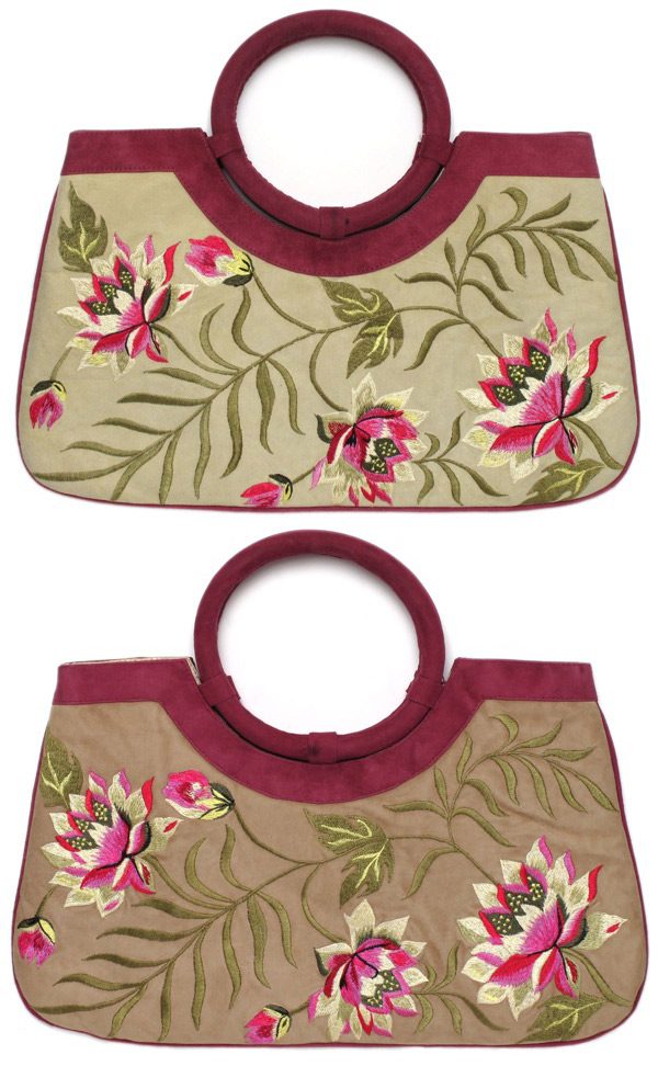 Suede Floral Embroidery Tote - Image 3