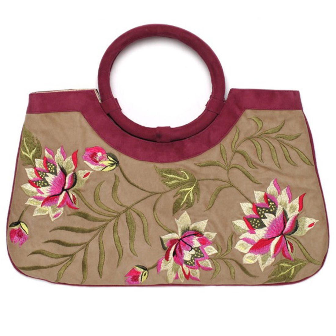 Suede Floral Embroidery Tote - Image 2