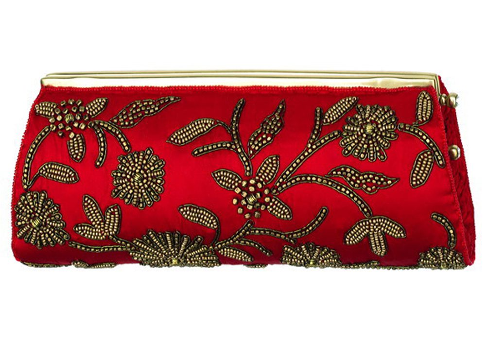 Silk Metal Flowers Cylinder Clutch