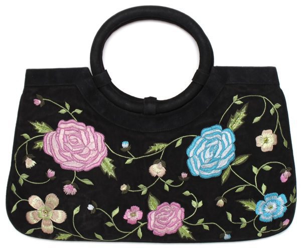 Suede Floral Embroidery Tote