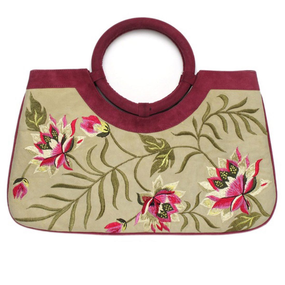 Suede Floral Embroidery Tote