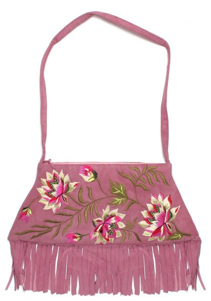 Suede Floral Embroidery Tote