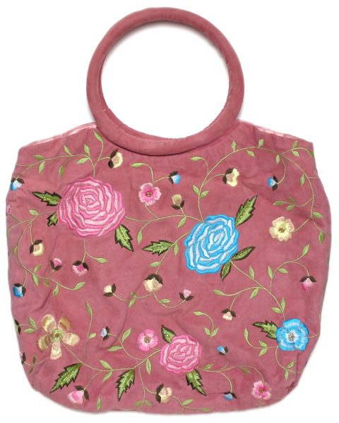Suede Floral Embroidery Tote