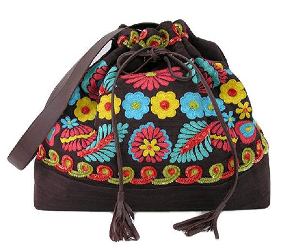 Multi Flower Embroidered Bag