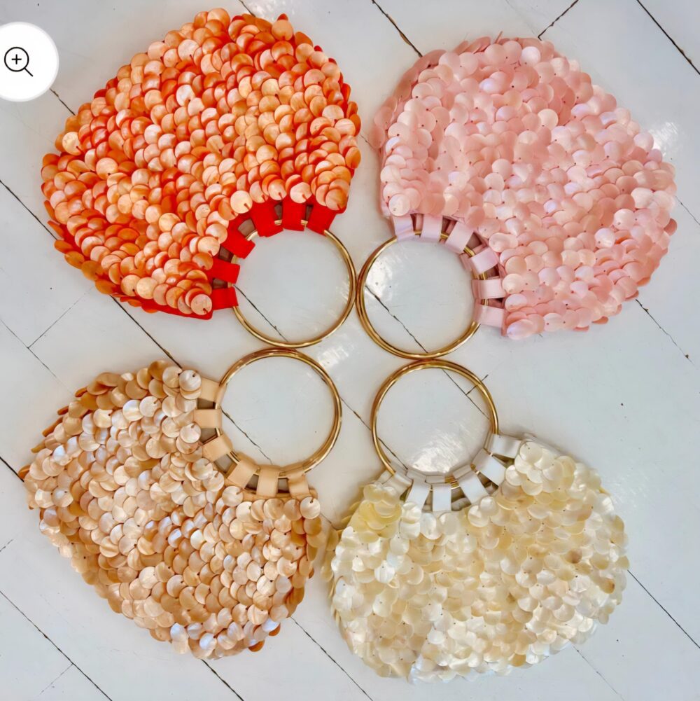 Round Mother-of-Pearl Brass Handle Purse